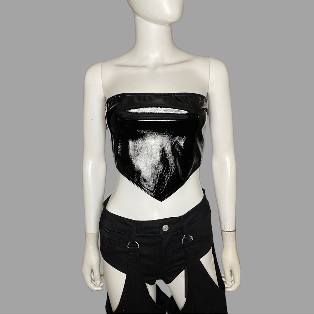 Black‎ Faux Leather Strapless Tube Top